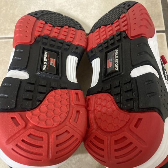 NEW Ralph Lauren Polo Sport Men's 9 White Black Red High Top Shoes PS100 - Picture 8 of 8
